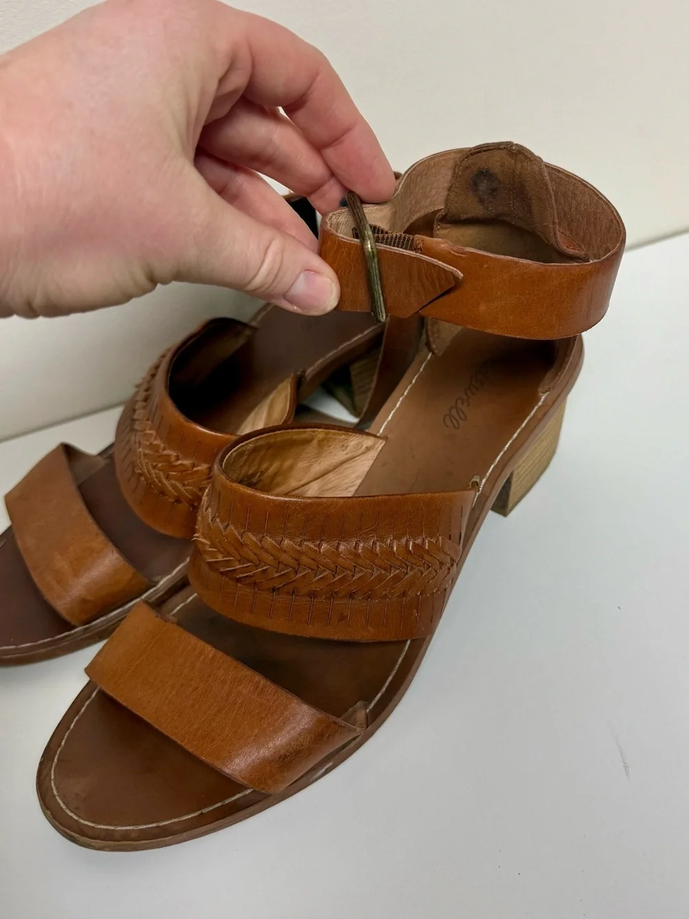 Madewell Cognac Braided Leather Block Heel Sandals - Picture 2 of 5